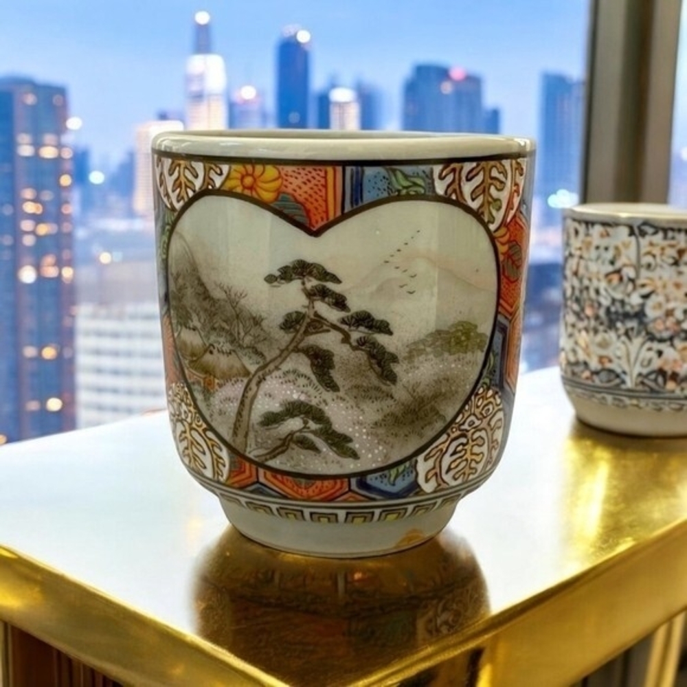 Vintage Japanese Hand Painted Porcelain Flower Pot Planter Vase 6" Marked New